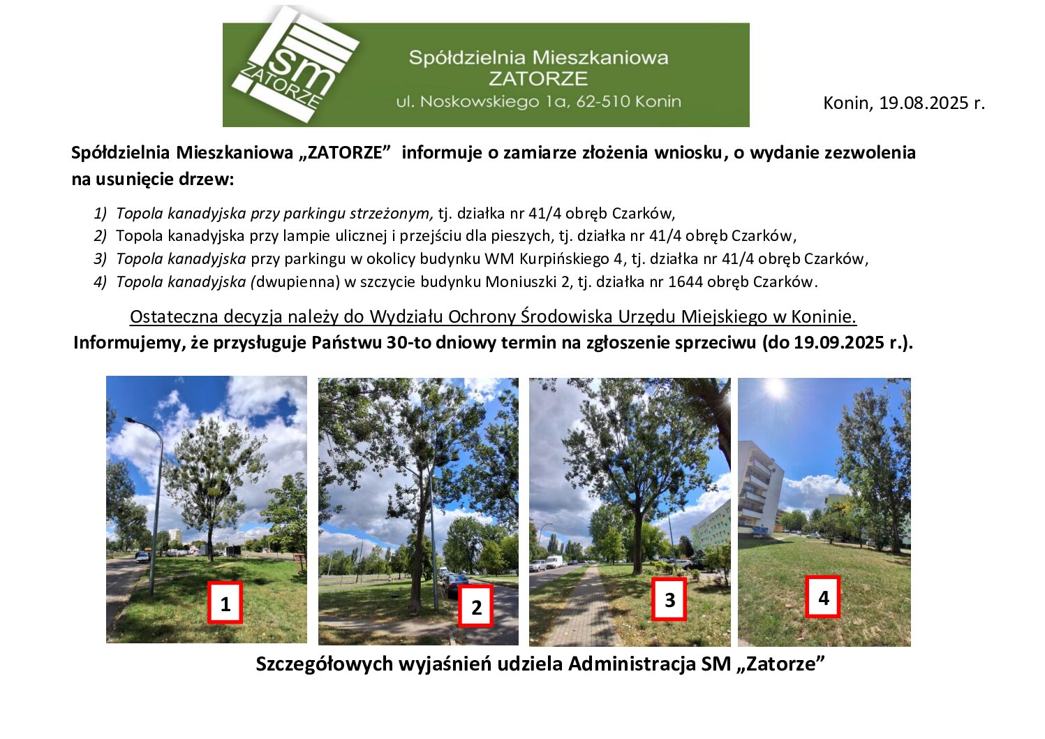 KOMUNIKAT – TEREN OGÓLNY SPÓŁDZIELNI