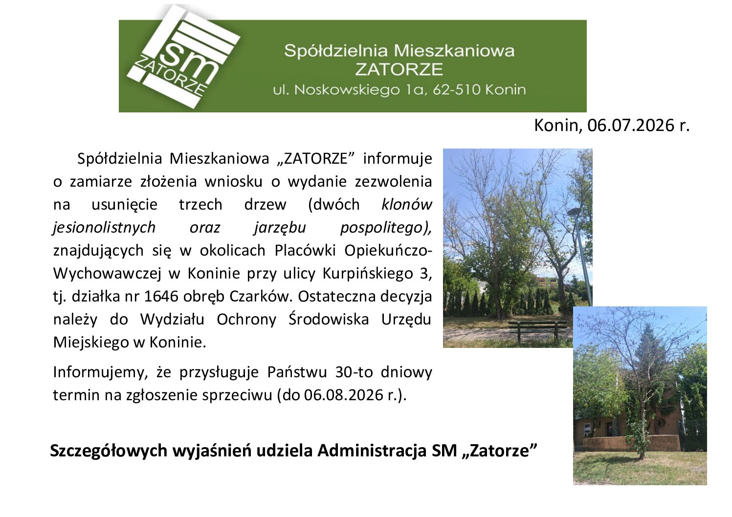 KOMUNIKAT – TEREN OGÓLNY SPÓŁDZIELNI